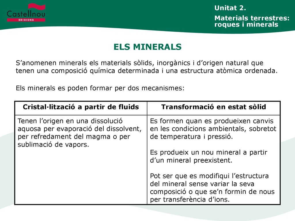 Cristal·lització a partir de fluids Transformació en estat sòlid