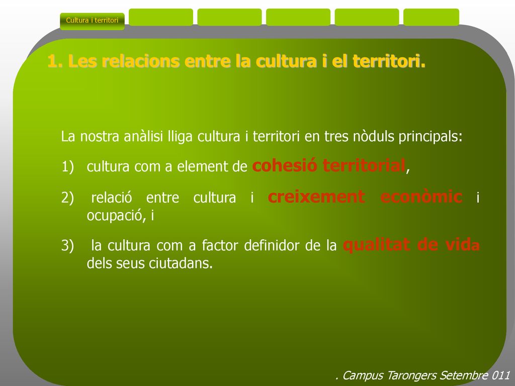 1. Les relacions entre la cultura i el territori.