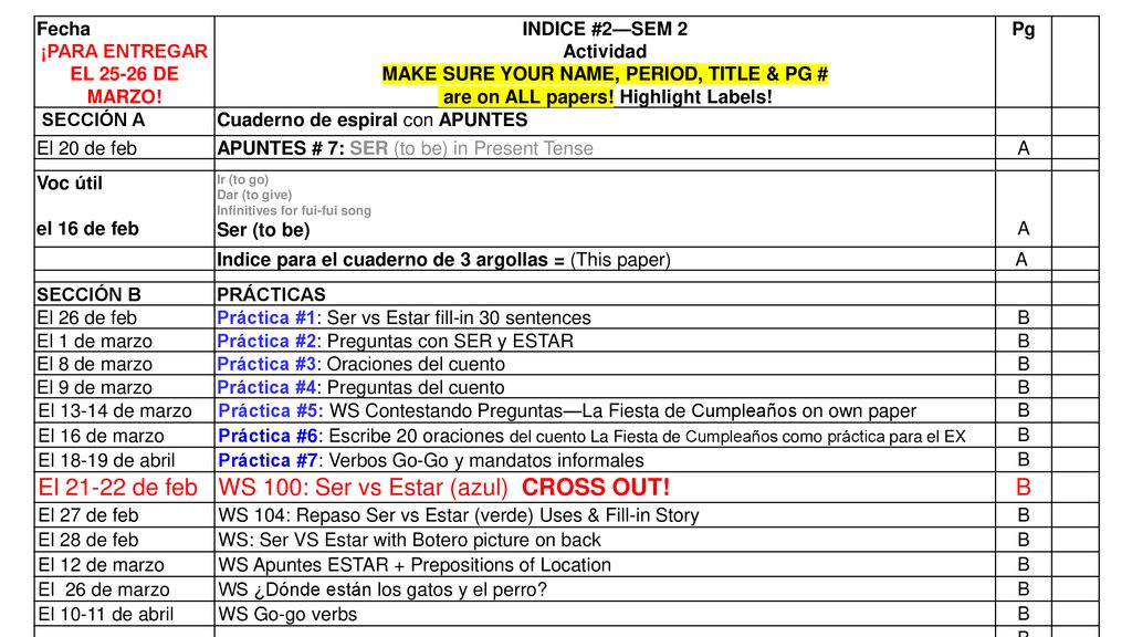 ¡PARA ENTREGAR EL DE MARZO! are on ALL papers! Highlight Labels!
