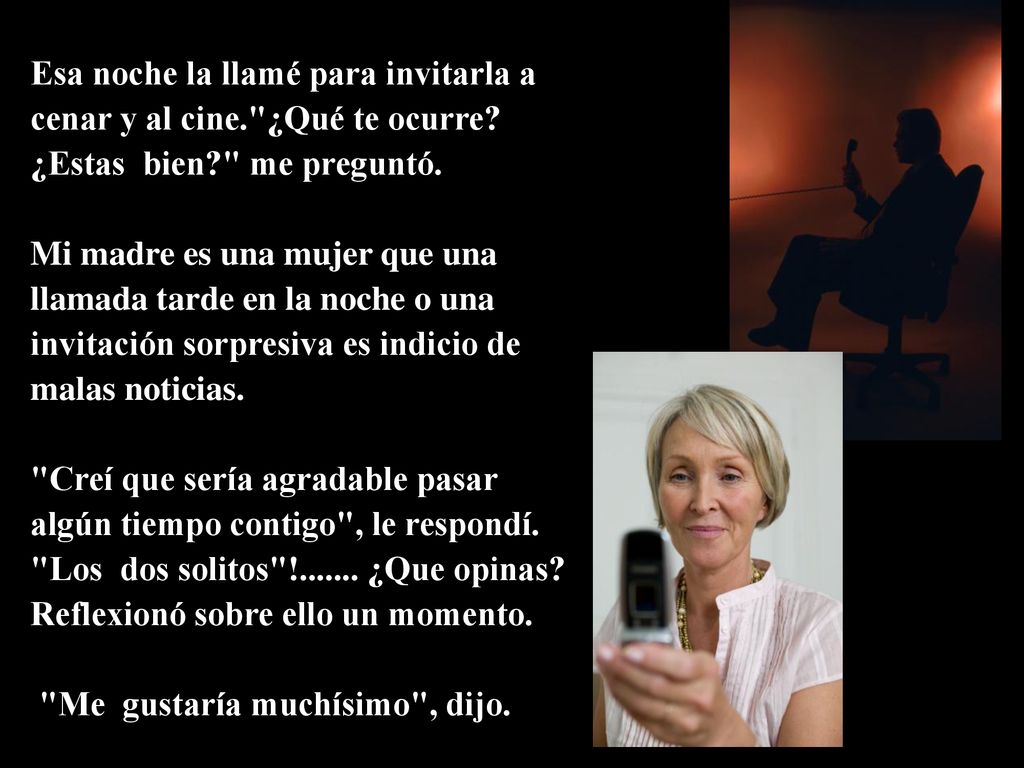 Esa noche la llamé para invitarla a cenar y al cine. ¿Qué te ocurre
