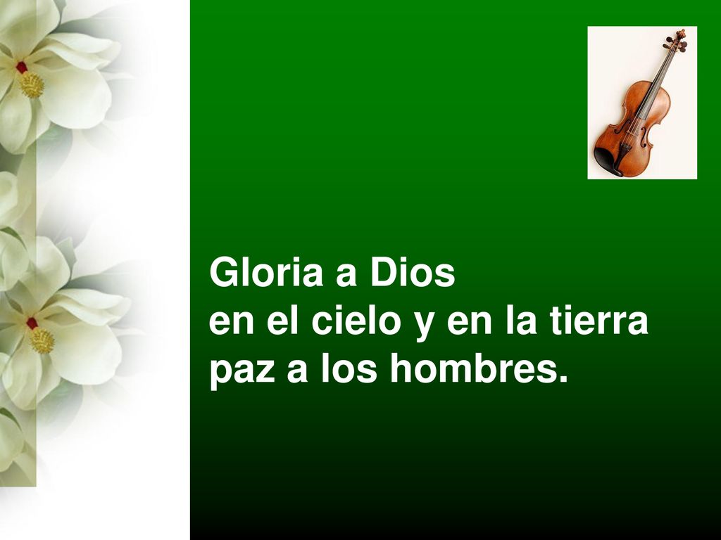 Gloria a Dios en el cielo y en la tierra paz a los hombres.