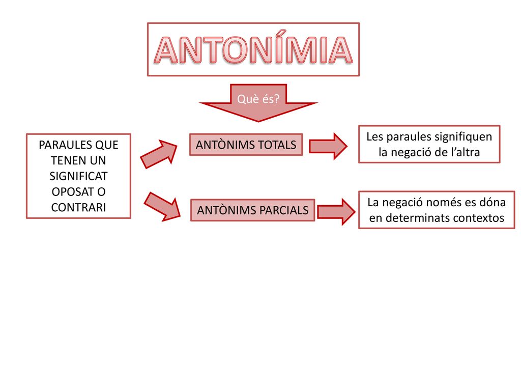 ANTONÍMIA Què és Les paraules signifiquen la negació de l’altra