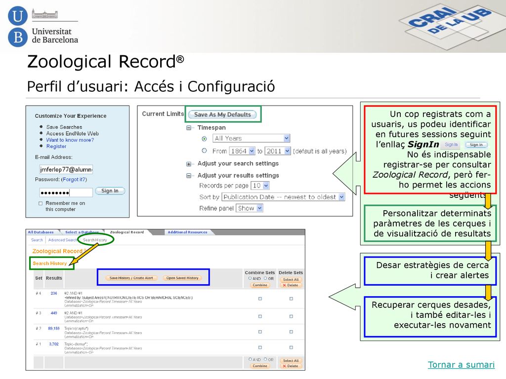 Zoological Record® Perfil d’usuari: Accés i Configuració