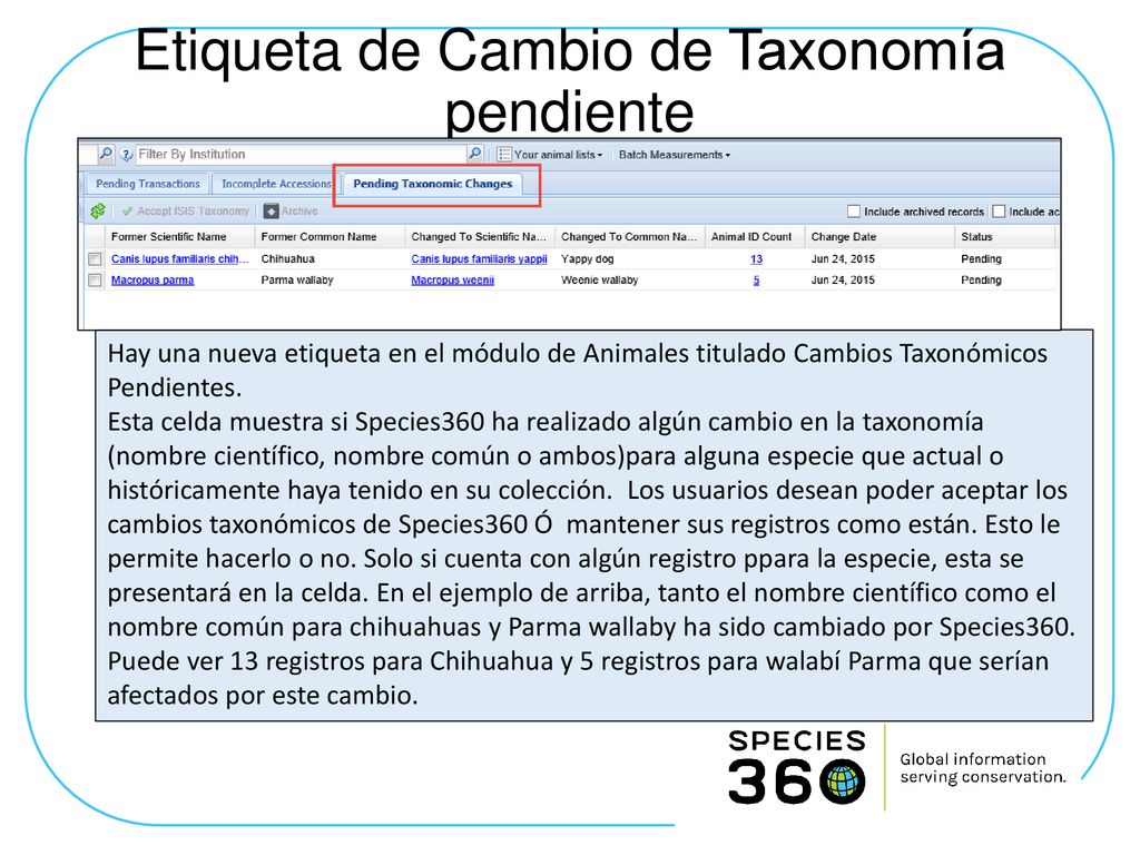 Etiqueta de Cambio de Taxonomía pendiente