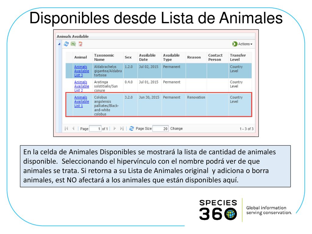 Disponibles desde Lista de Animales