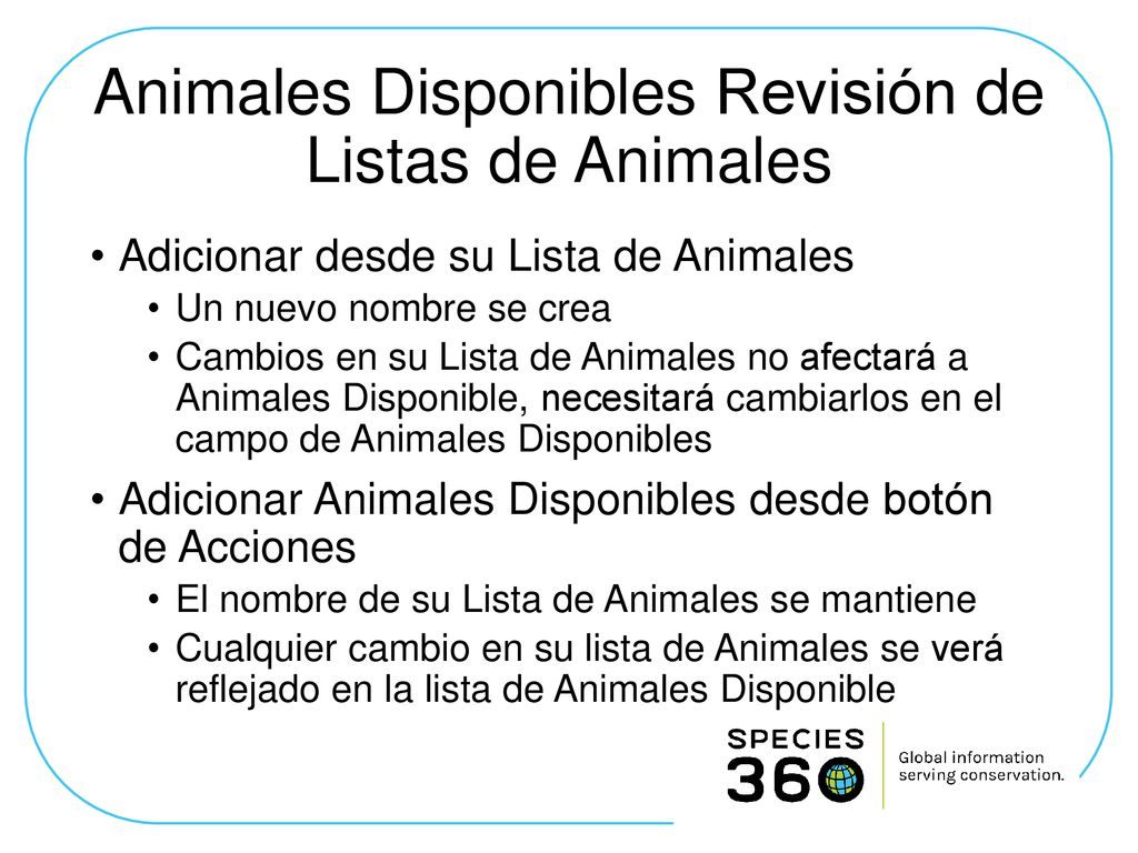 Animales Disponibles Revisión de Listas de Animales