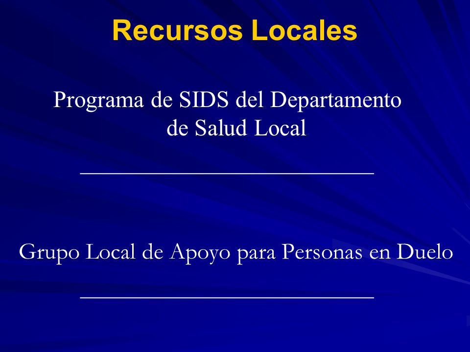 Recursos Locales Programa de SIDS del Departamento de Salud Local