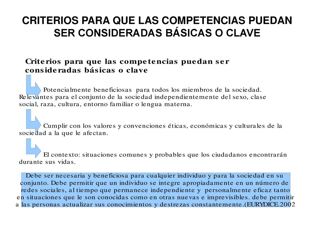 CRITERIOS PARA QUE LAS COMPETENCIAS PUEDAN SER CONSIDERADAS BÁSICAS O CLAVE