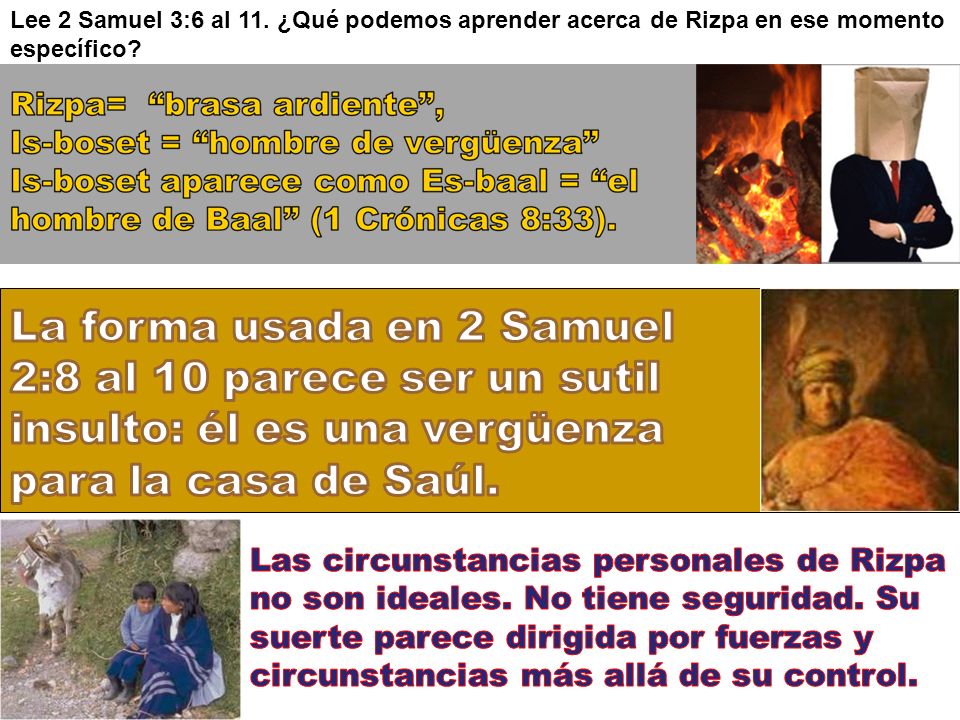 Lee 2 Samuel 3:6 al 11. ¿Qué podemos aprender acerca de Rizpa en ese momento específico