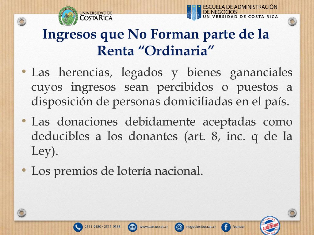 Ingresos que No Forman parte de la Renta Ordinaria
