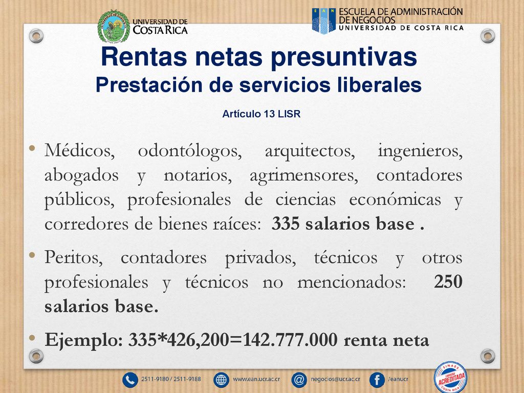 Rentas netas presuntivas Prestación de servicios liberales Artículo 13 LISR