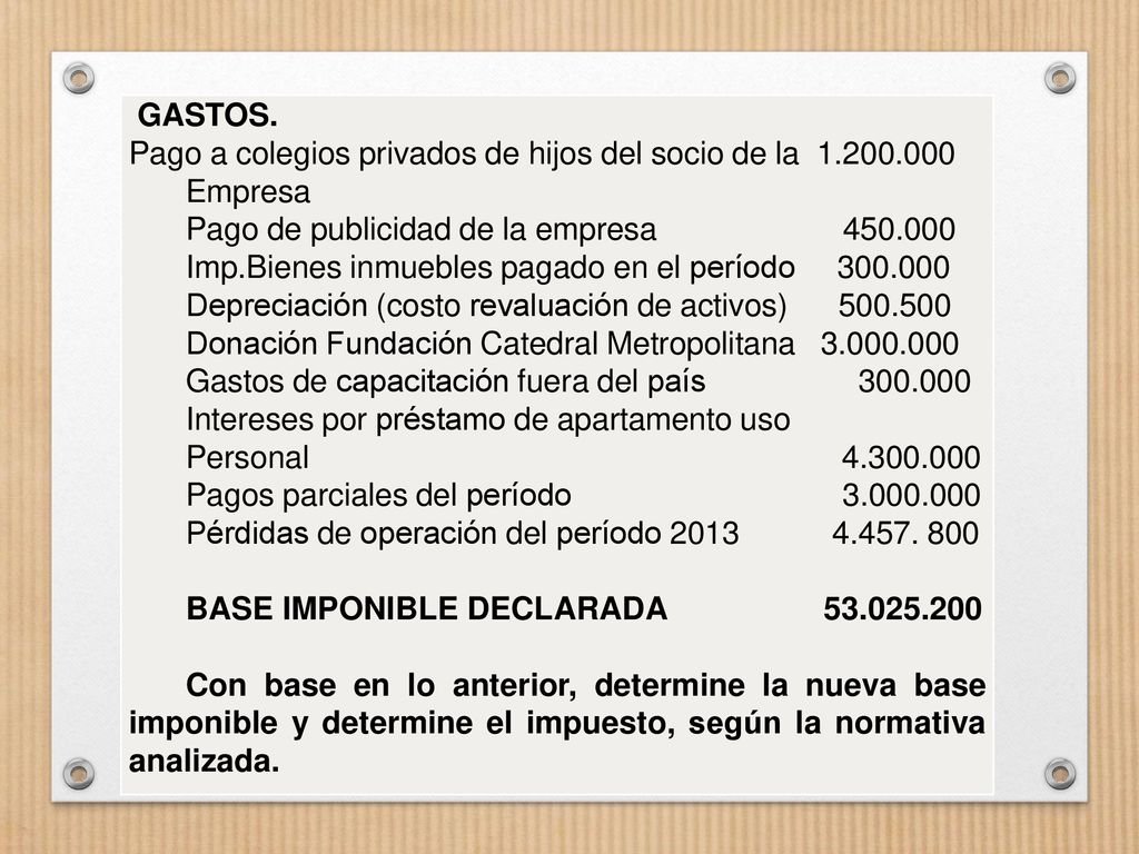 GASTOS. Pago a colegios privados de hijos del socio de la Empresa. Pago de publicidad de la empresa
