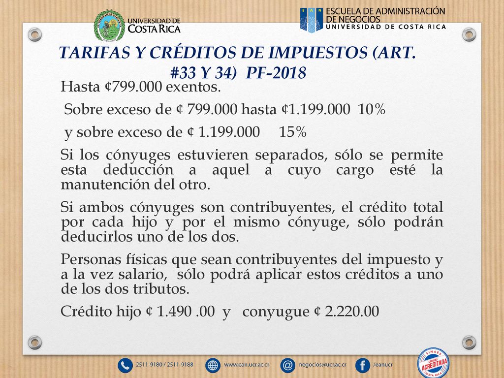 TARIFAS Y CRÉDITOS DE IMPUESTOS (ART. #33 Y 34) PF-2018
