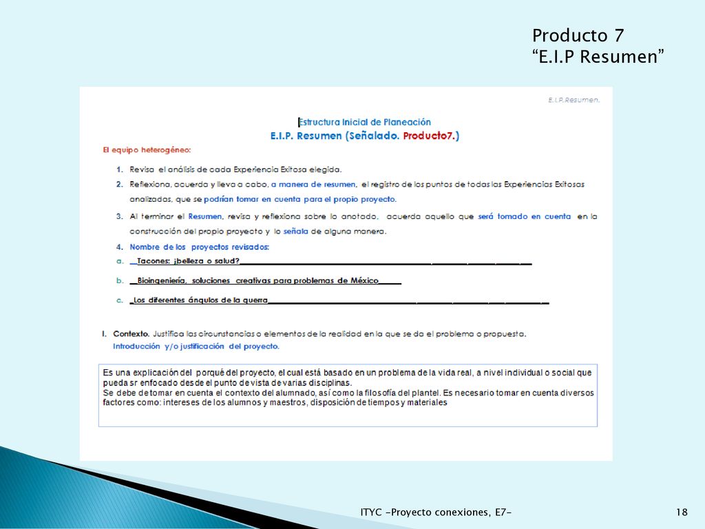 Producto 7 E.I.P Resumen ITYC -Proyecto conexiones, E7-