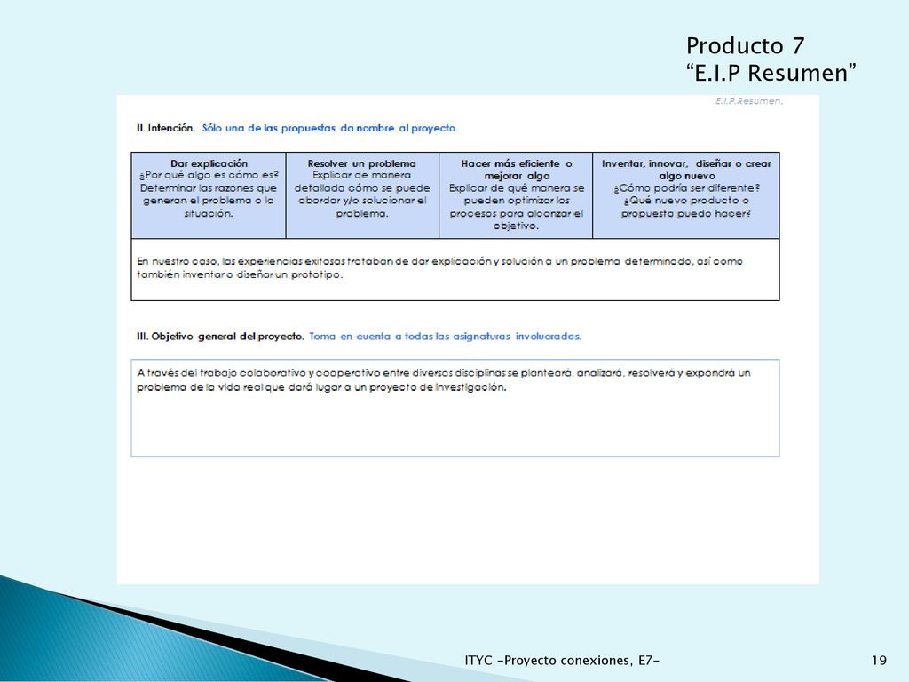 Producto 7 E.I.P Resumen ITYC -Proyecto conexiones, E7-