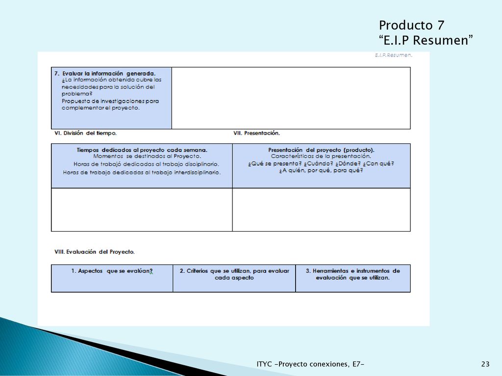 Producto 7 E.I.P Resumen ITYC -Proyecto conexiones, E7-