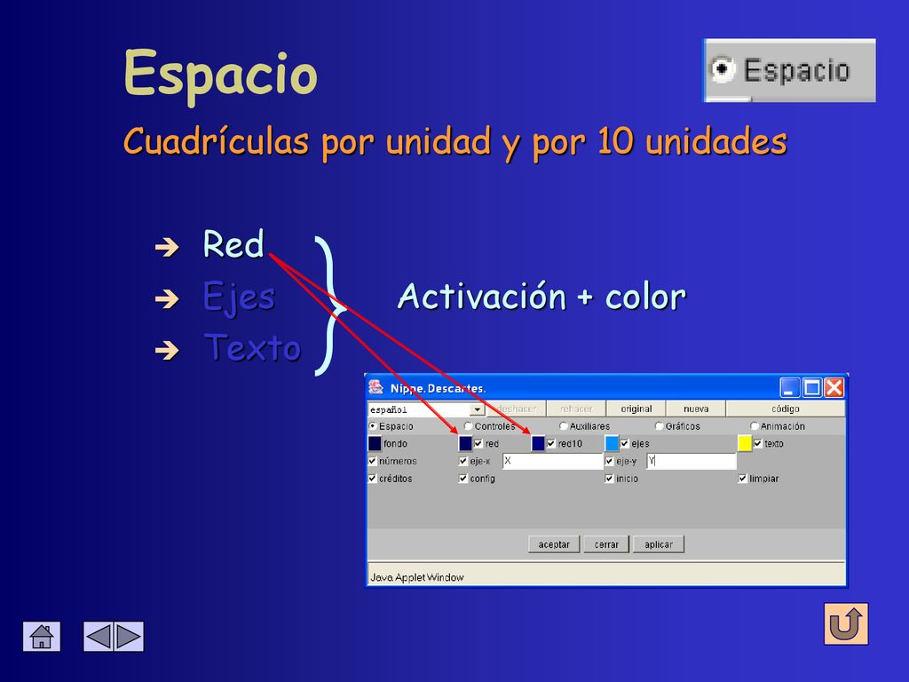 Espacio Cuadrículas por unidad y por 10 unidades Red Ejes