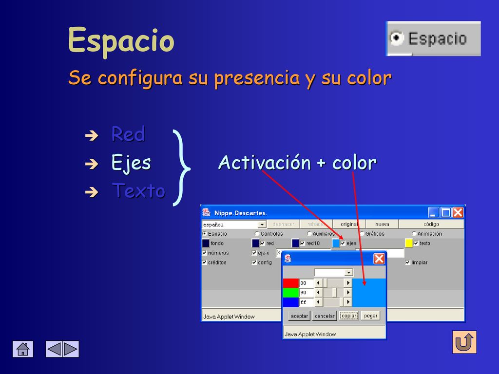 Espacio Se configura su presencia y su color Red Ejes