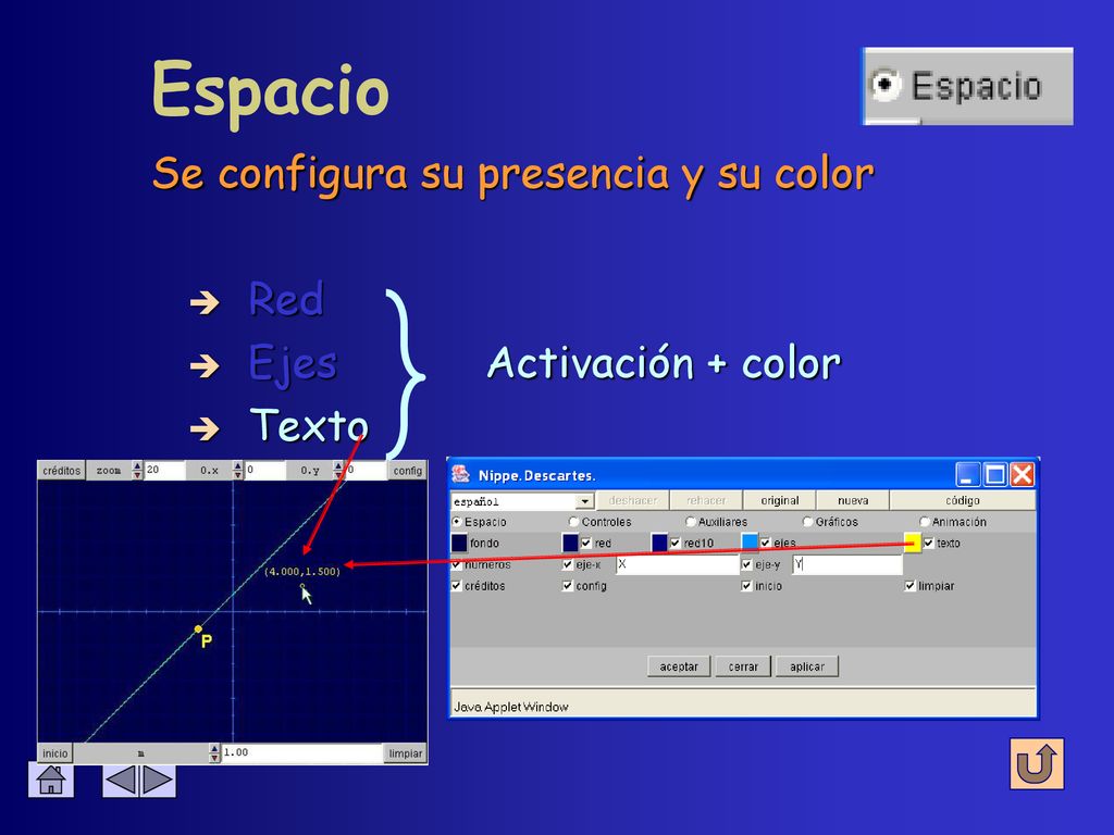 Espacio Se configura su presencia y su color Red Ejes