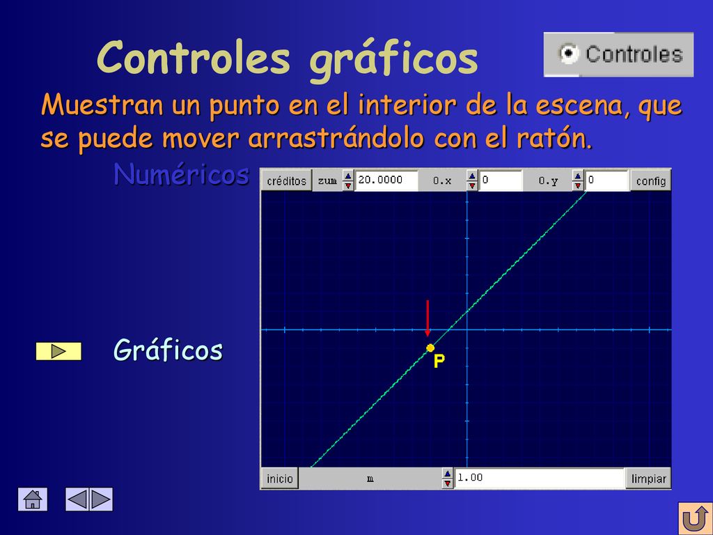 Controles gráficos Muestran un punto en el interior de la escena, que se puede mover arrastrándolo con el ratón.