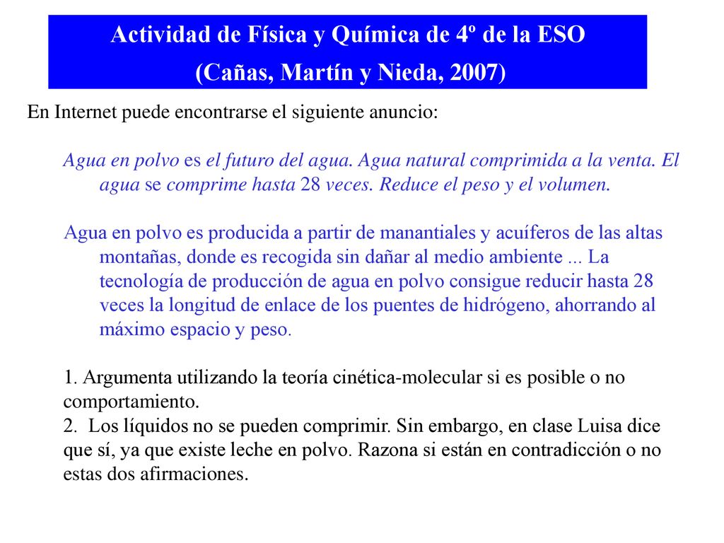 Actividad de Física y Química de 4º de la ESO