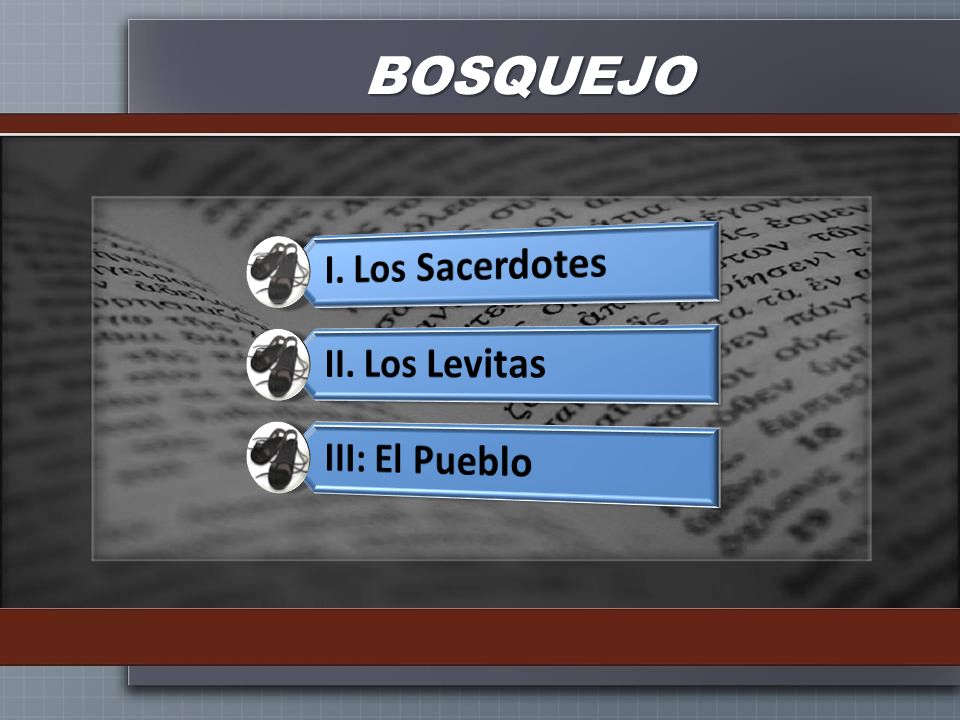 BOSQUEJO I. Los Sacerdotes II. Los Levitas III: El Pueblo