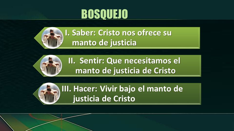 BOSQUEJO I. Saber: Cristo nos ofrece su manto de justicia