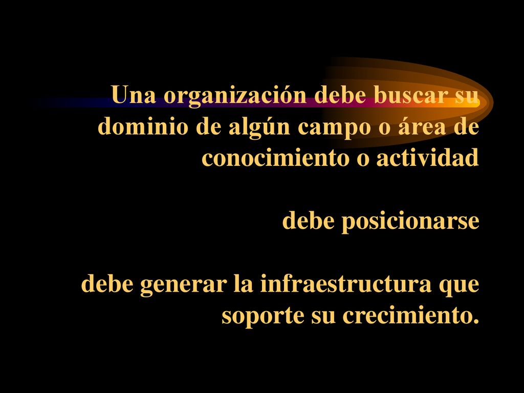 Una organización debe buscar su dominio de algún campo o área de conocimiento o actividad debe posicionarse debe generar la infraestructura que soporte su crecimiento.