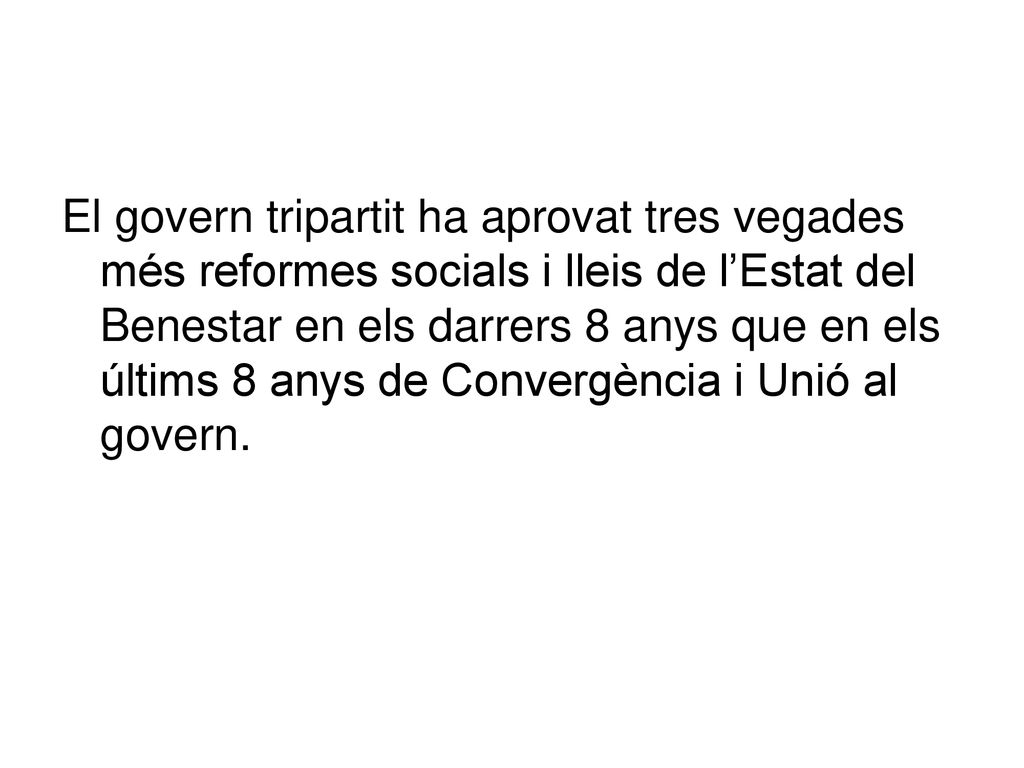 El govern tripartit ha aprovat tres vegades més reformes socials i lleis de l’Estat del Benestar en els darrers 8 anys que en els últims 8 anys de Convergència i Unió al govern.