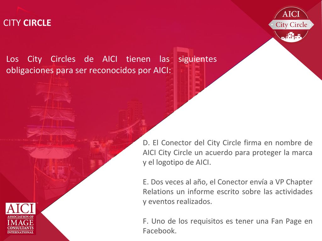 City Circle Los City Circles de AICI tienen las siguientes obligaciones para ser reconocidos por AICI:
