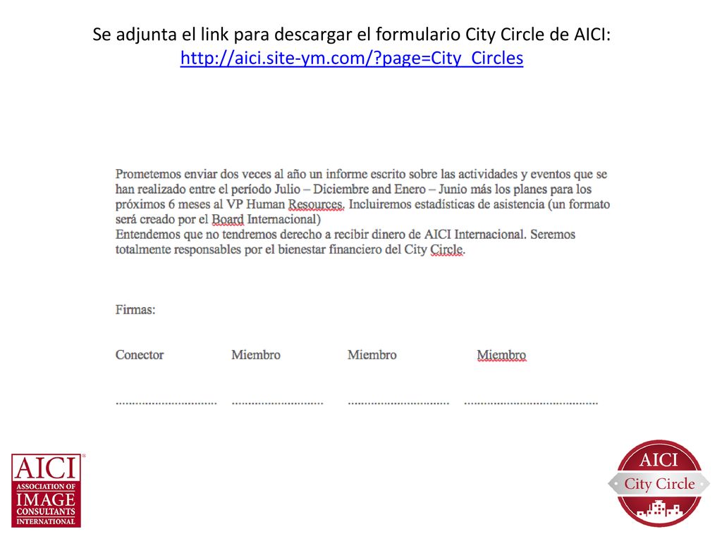 Se adjunta el link para descargar el formulario City Circle de AICI: