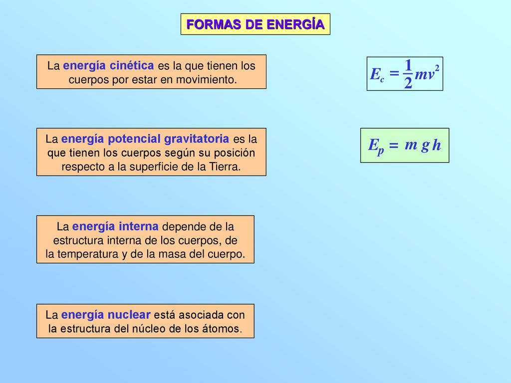 E mv = 1 2 E m g h = FORMAS DE ENERGÍA p