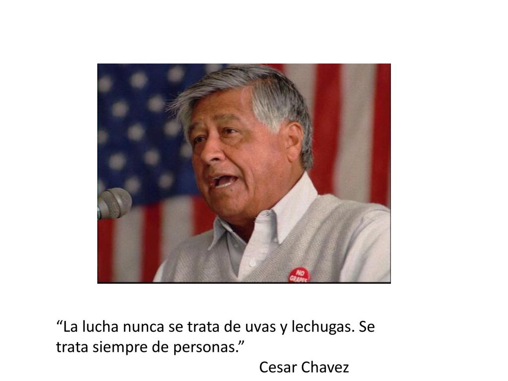 Uno de los lideres de este movimiento fue Cesar Chavez-trabajador agrícola de EEUU quien luchaba por los derechos de los trabajadores agrícolas.