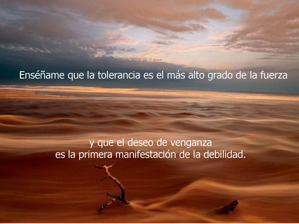 Enséñame que la tolerancia es el más alto grado de la fuerza