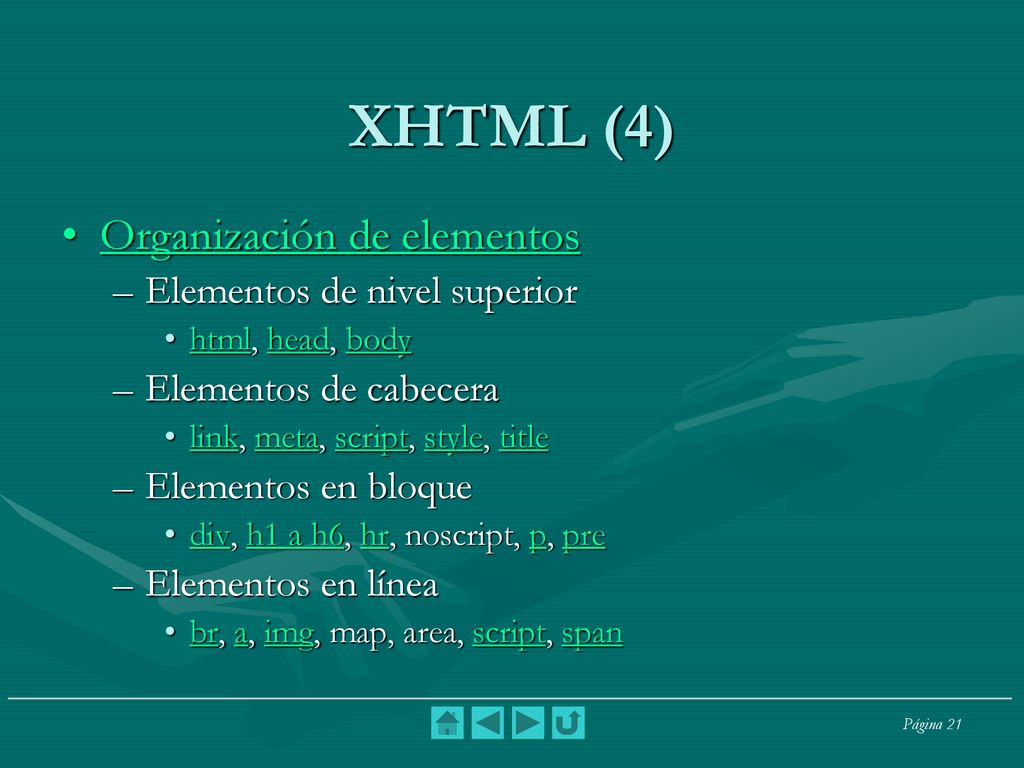 XHTML (4) Organización de elementos Elementos de nivel superior