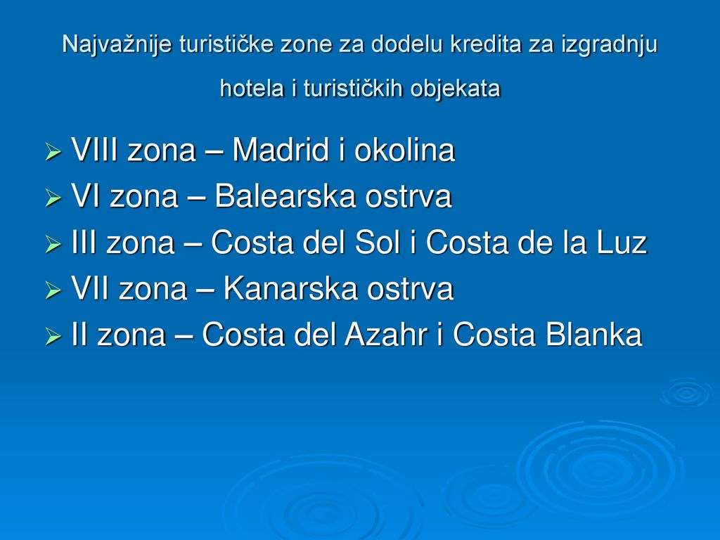 VIII zona – Madrid i okolina VI zona – Balearska ostrva
