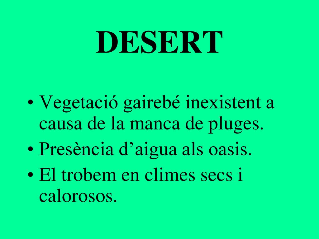 DESERT Vegetació gairebé inexistent a causa de la manca de pluges.
