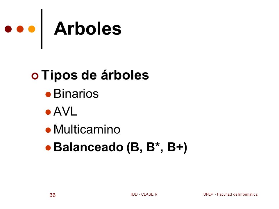Arboles Tipos de árboles Binarios AVL Multicamino