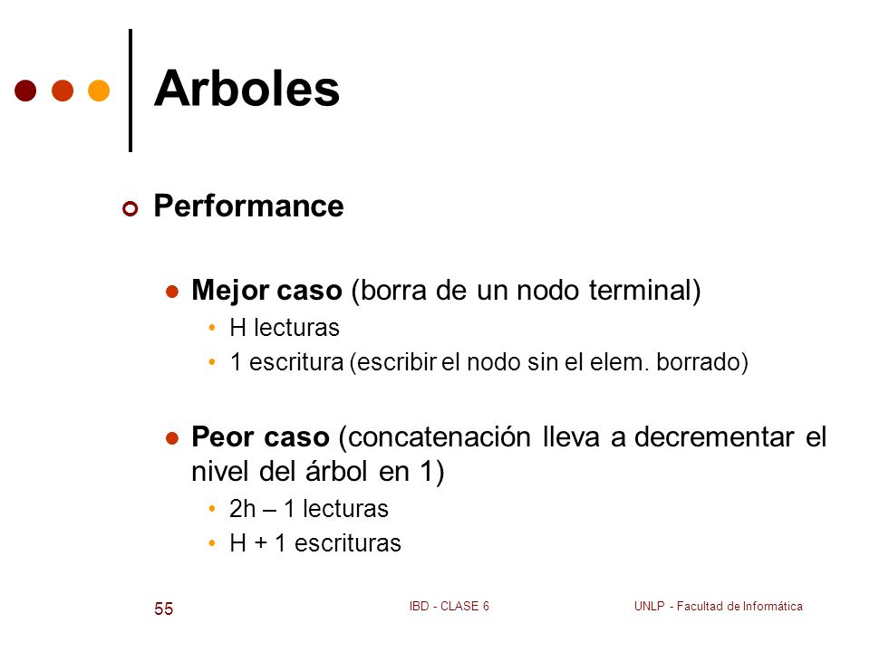 Arboles Performance Mejor caso (borra de un nodo terminal)