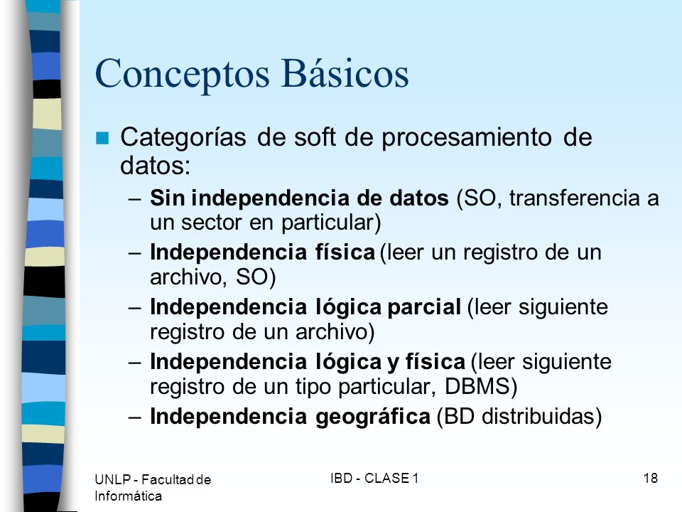 Conceptos Básicos Categorías de soft de procesamiento de datos: