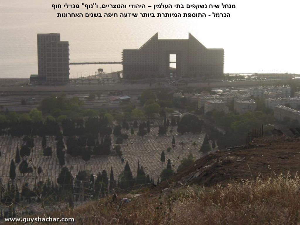 מנחל שיח נשקפים בתי העלמין – היהודי והנוצריים, ו נוף מגדלי חוף הכרמל - התוספת המיותרת ביותר שידעה חיפה בשנים האחרונות