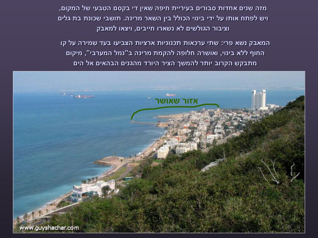 מזה שנים אחדות סבורים בעיריית חיפה שאין די בקסם הטבעי של המקום, ויש לפתח אותו על ידי בינוי הכולל בין השאר מרינה. תושבי שכונת בת גלים וציבור הגולשים לא נשארו חייבים, ויצאו למאבק