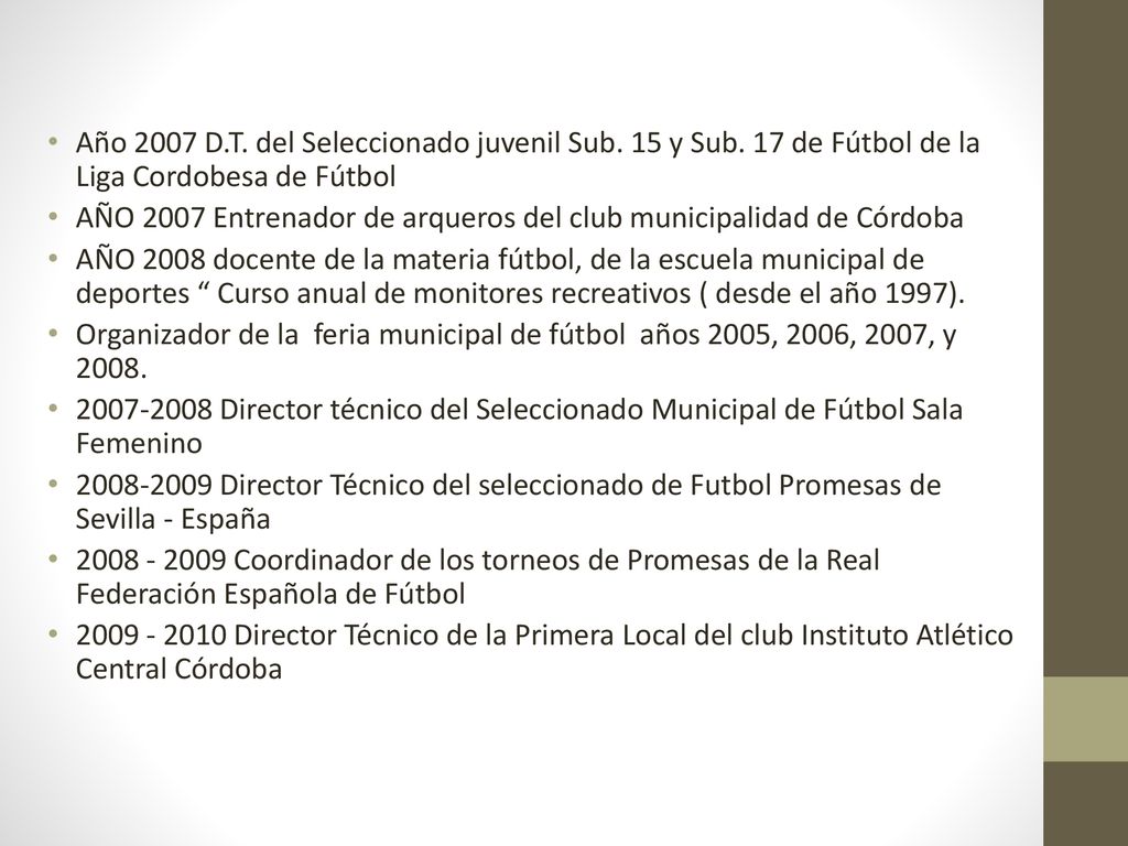 Año 2007 D. T. del Seleccionado juvenil Sub. 15 y Sub