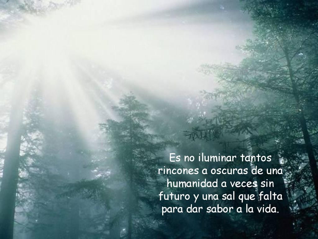 Es no iluminar tantos rincones a oscuras de una humanidad a veces sin futuro y una sal que falta para dar sabor a la vida.