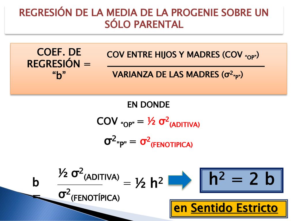 REGRESIÓN DE LA MEDIA DE LA PROGENIE SOBRE UN SÓLO PARENTAL