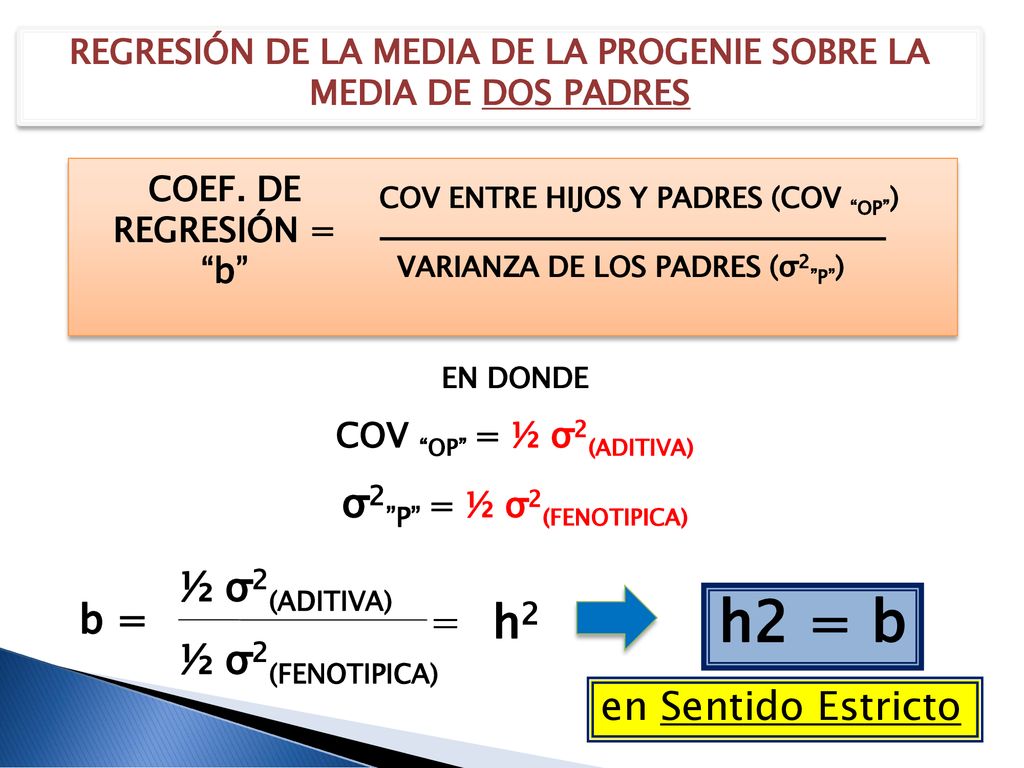 REGRESIÓN DE LA MEDIA DE LA PROGENIE SOBRE LA MEDIA DE DOS PADRES