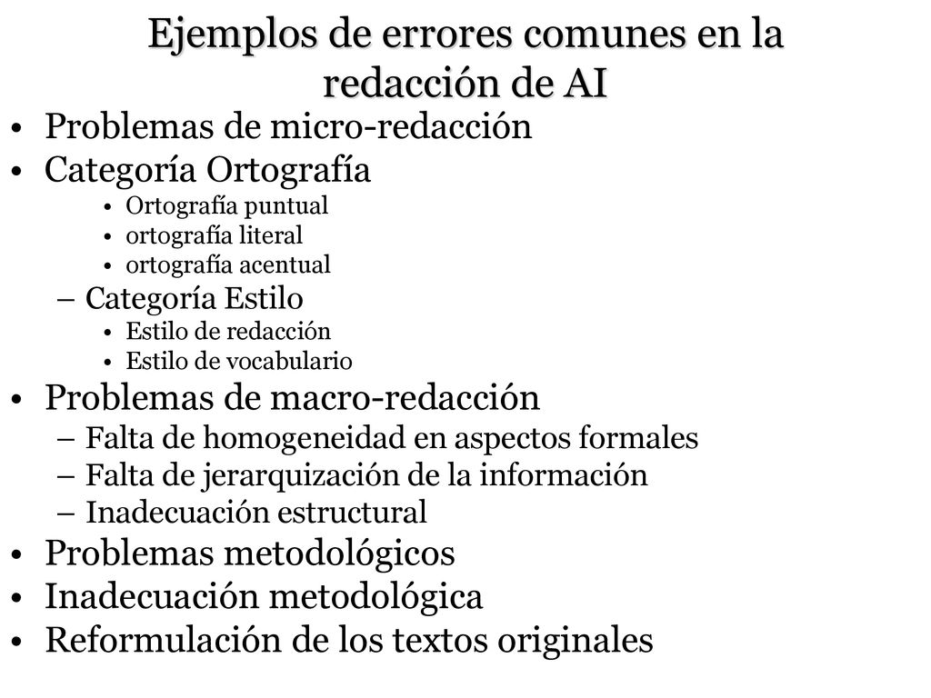 Ejemplos de errores comunes en la redacción de AI