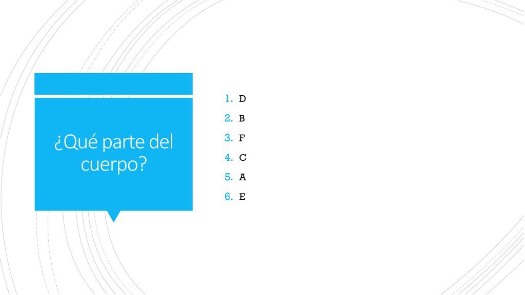 D B F C A E ¿Qué parte del cuerpo