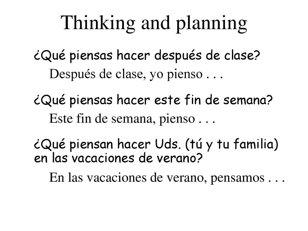 Thinking and planning Después de clase, yo pienso . . .