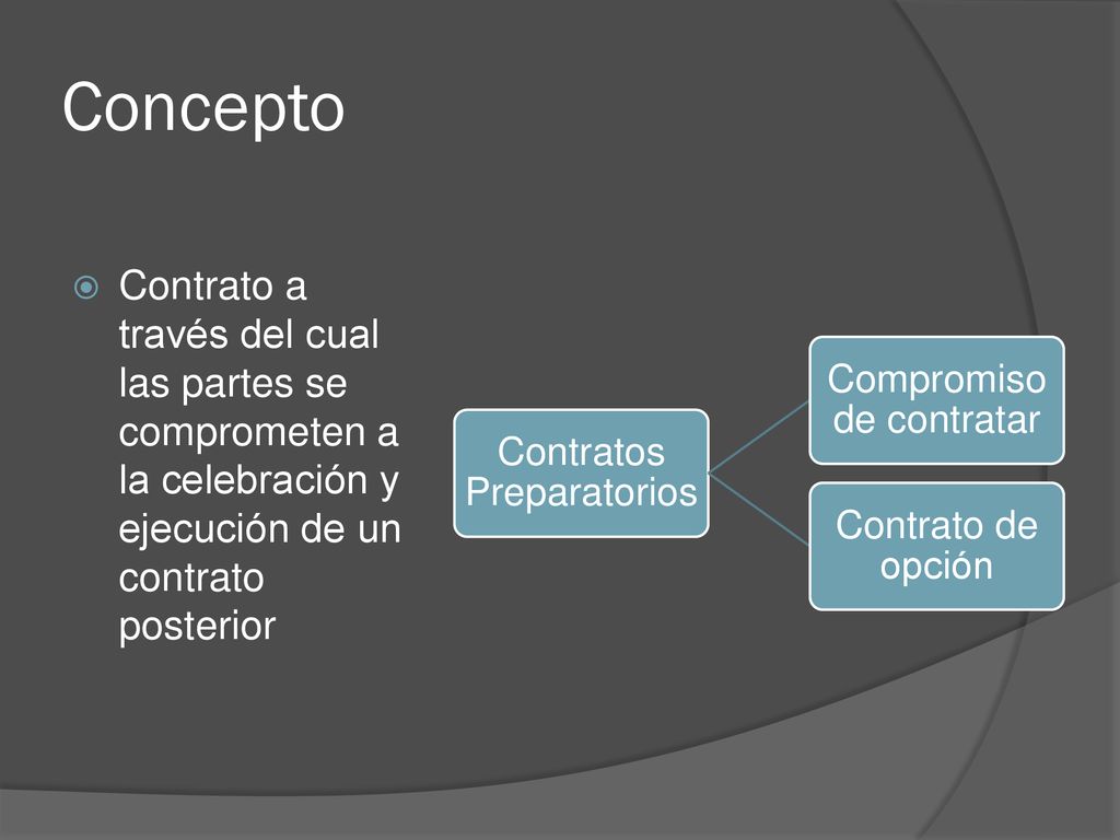 Concepto Contrato a través del cual las partes se comprometen a la celebración y ejecución de un contrato posterior.